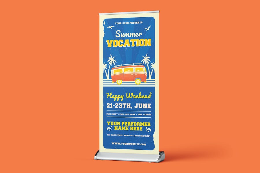 Banner image of Premium Summer Vocation Rollup Banner  Free Download