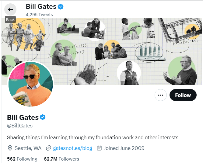 An profile Image of the official twitter account of Bill Gates