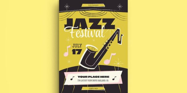 Banner image of Premium Olive Mid-Century Jazz Festival Flyer  Free Download