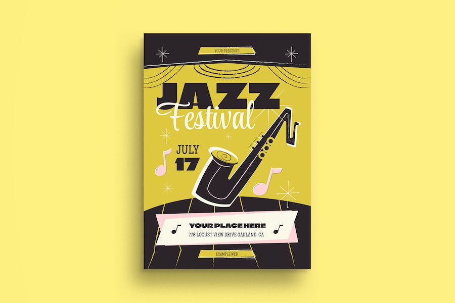 Banner image of Premium Olive Mid-Century Jazz Festival Flyer  Free Download