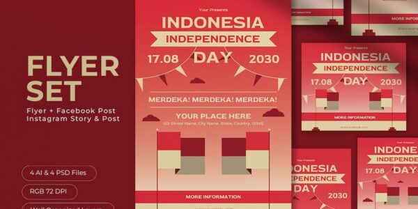 Banner image of Premium Red Gradient Indonesia Day Flyer Set  Free Download