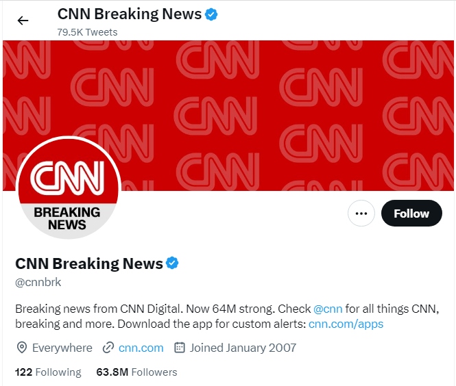 An profile Image of the official twitter account of CNN Breaking News 