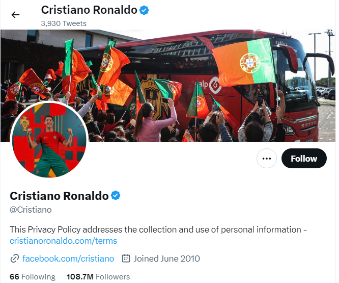 An Image of Cristiano Ronaldo twitter profile image