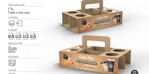 Banner image of Premium Cups Coffee Carrier Packaging Template  Free Download