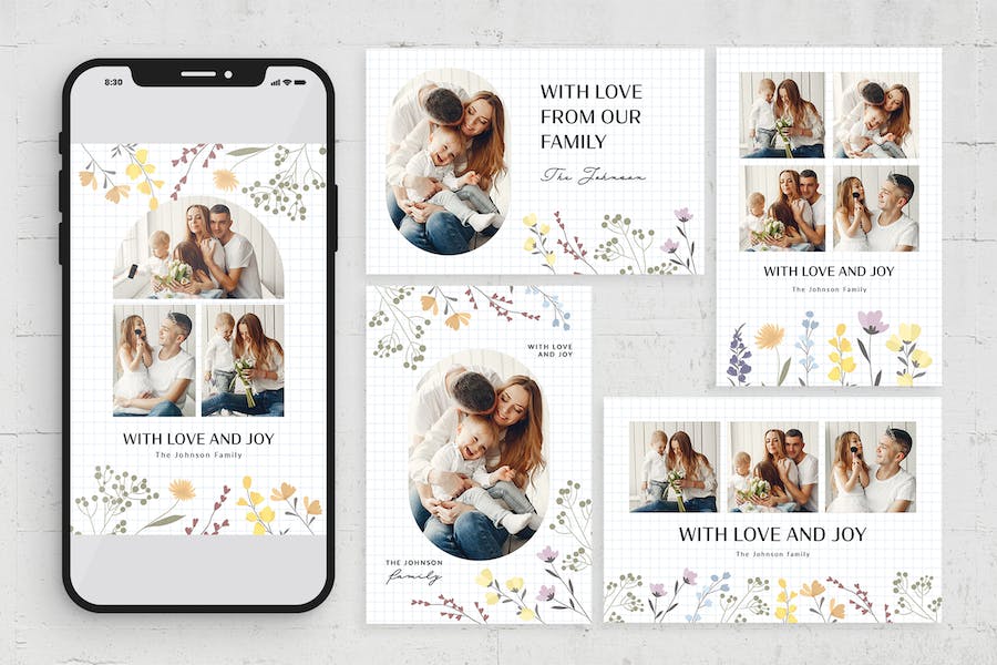 Banner image of Premium Floral Family Photo Card Template  Free Download