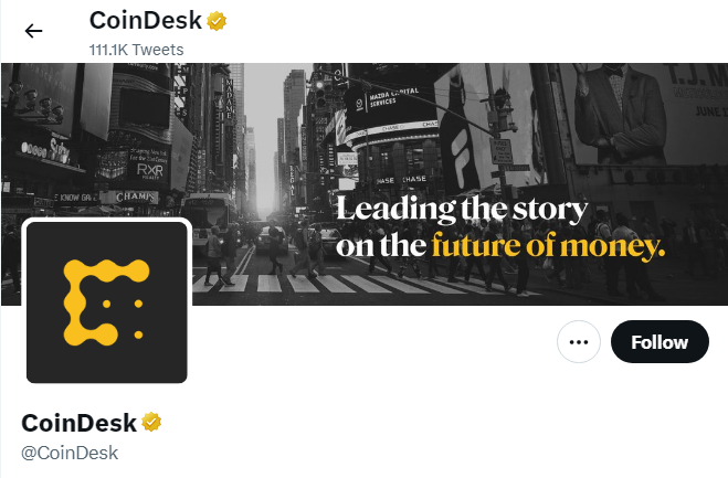 A profile image of the twitter account of CoinDesk