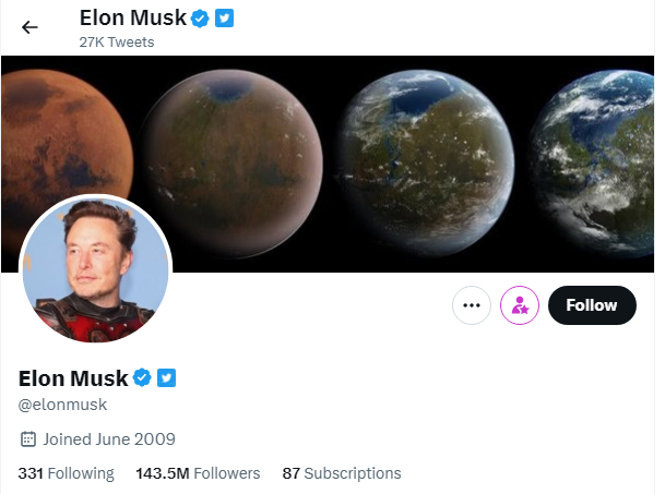 An Image of Elon Musk Twitter profile image