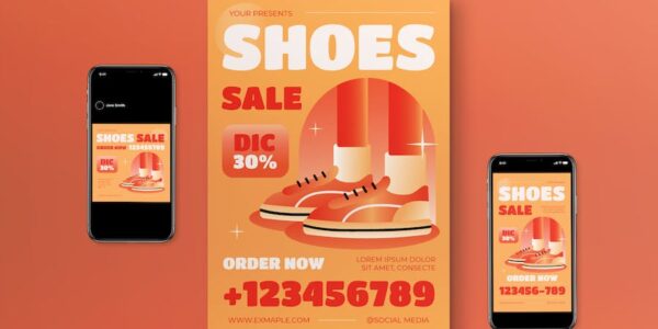 Banner image of Premium Orange Gradient Flat Design Shoes Promo Flyer Set  Free Download