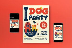 Banner image of Premium Blue Geometric Dog Party Flyer Set  Free Download