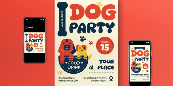 Banner image of Premium Blue Geometric Dog Party Flyer Set  Free Download