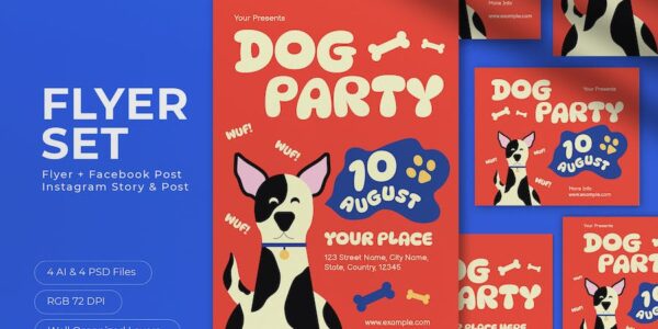 Banner image of Premium Red Flat Design Dog Party Flyer Set  Free Download