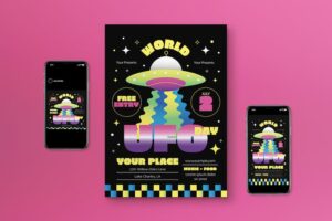 Banner image of Premium Black Psychedelic UFO Day Flyer Set  Free Download