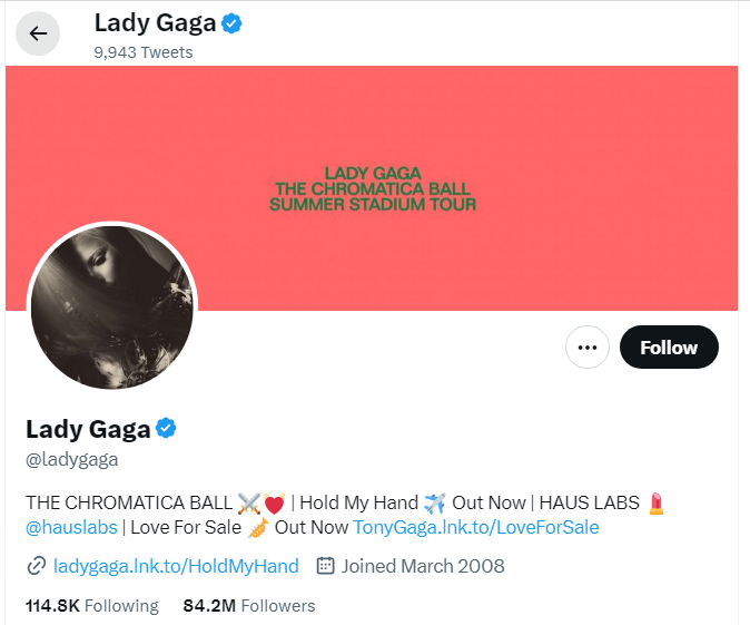 An Image of Lady Gaga twitter profile image