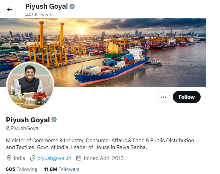 An Image of Piyush Goyal Twitter Profile 