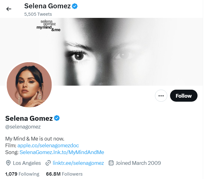 An Image of Selena Gomez twitter profile 