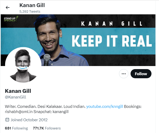 An Image of Kanan Gill Twitter Profile