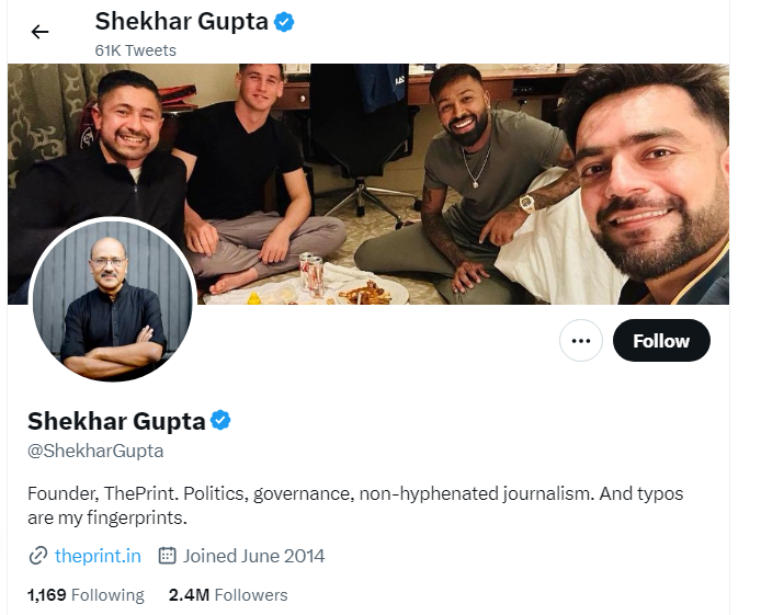 An Image of Shekhar Gupta Twitter Profile