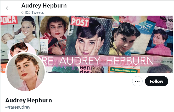 A profile Image of the official twitter account of Audrey Hepburn