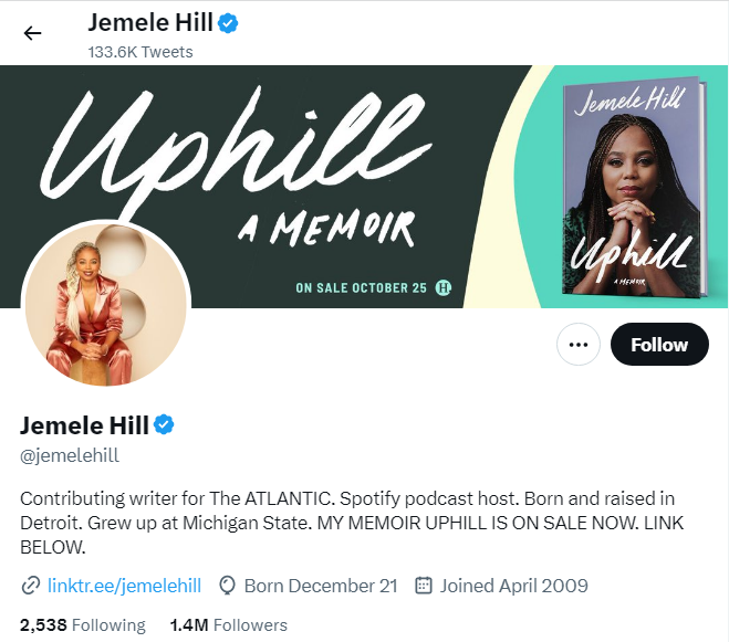 A profile image of the twitter account of Jemele Hill