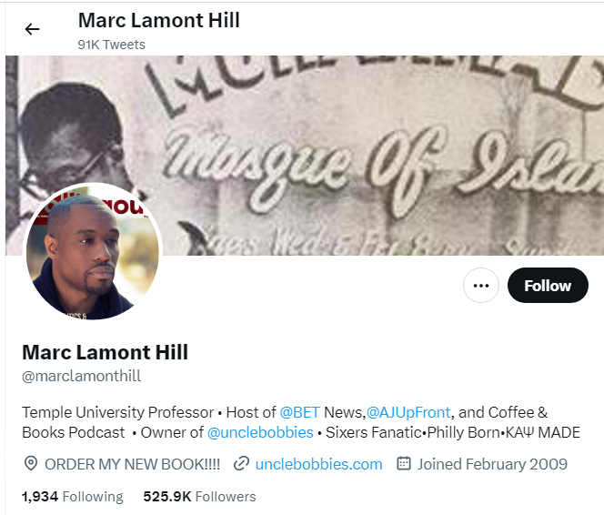 A profile image of the twitter account of Marc Lamont Hill