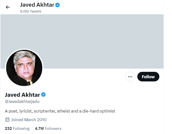 An Image of Javed Akhtar Twitter Profile