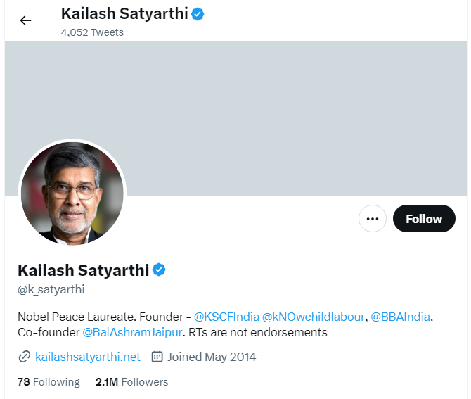  An Image of Kailash Satyarthi Twitter Profile 