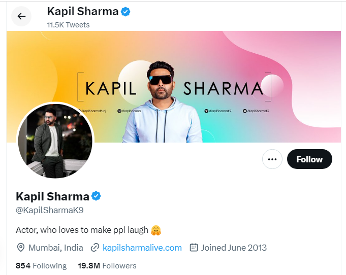 An Image of Kapil Sharma Twitter Profile