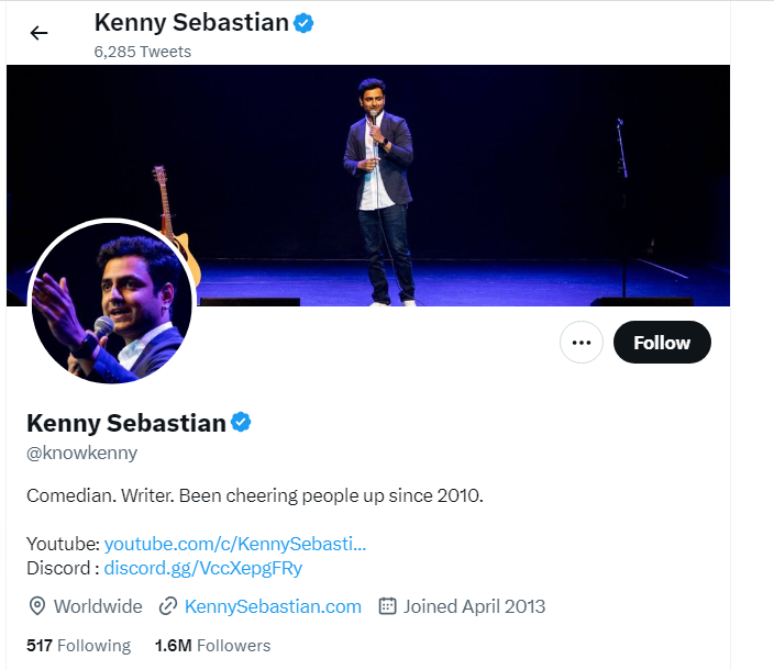 An Image of Kenny Sebastian Twitter Profile