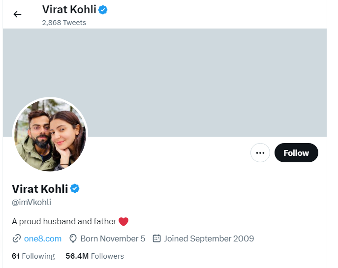 An Image of Virat Kohli Twitter Profile
