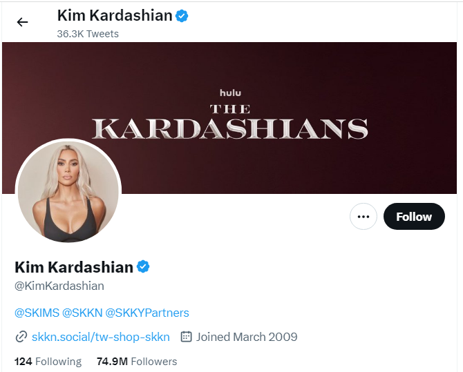 An Image of Kim Kardashian twitter profile 