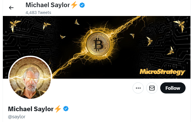 A profile image of the twitter account of Michael Saylor