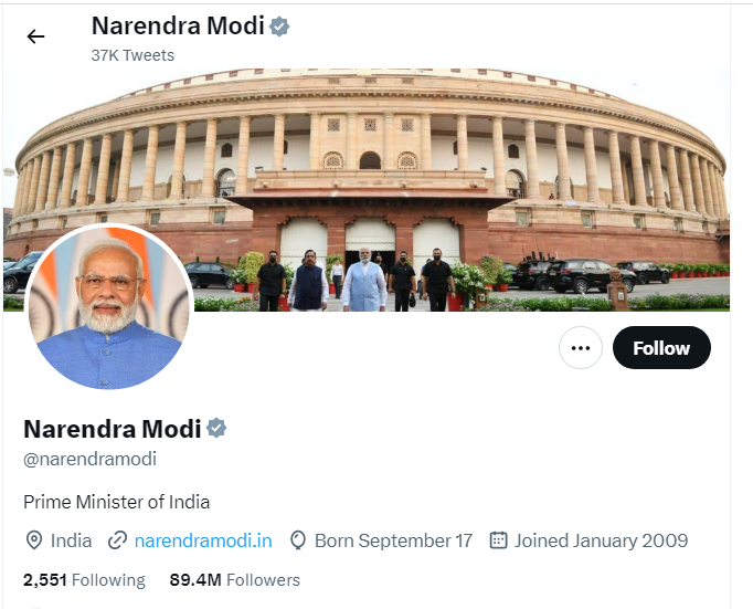 An Image of Narendra Modi Twitter Profile