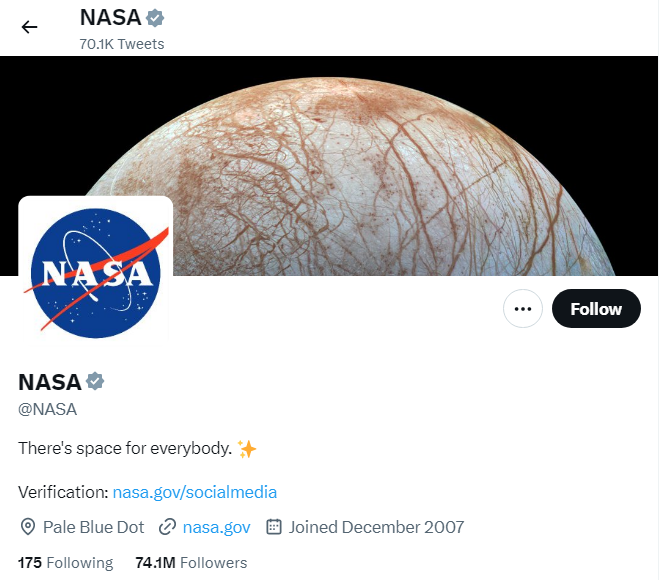 An Image of NASA twitter profile image
