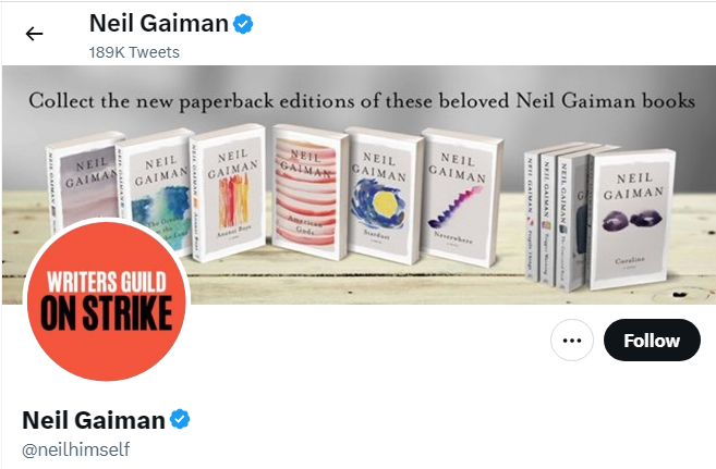 A profile Image of the official twitter account of Neil Gaiman
