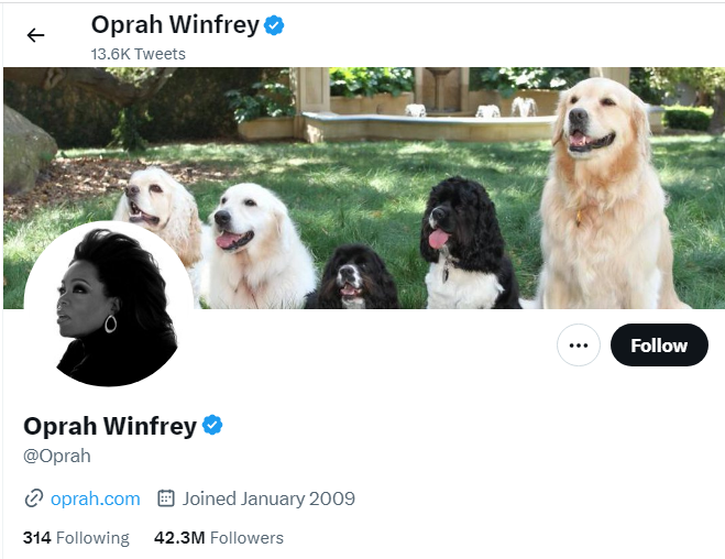 An profile Image of the official twitter account of Oprah Winfrey