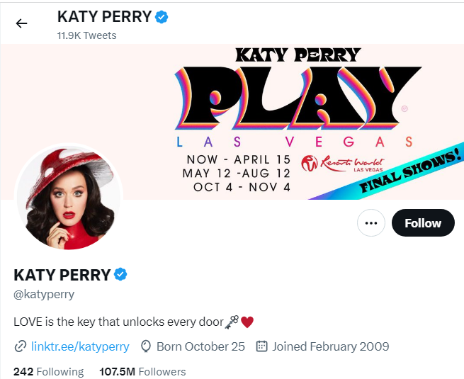 An Image of KATY PERRY twitter profile image
