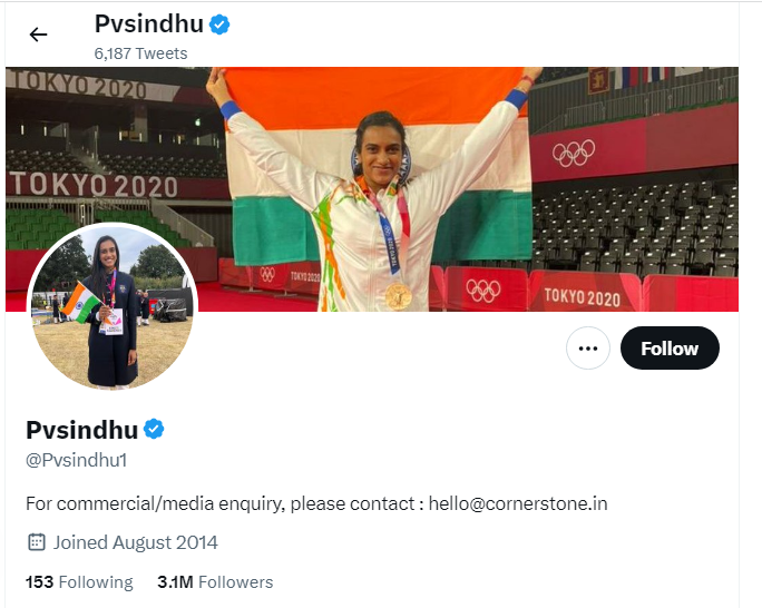 An Image of P.V. Sindhu Twitter Profile