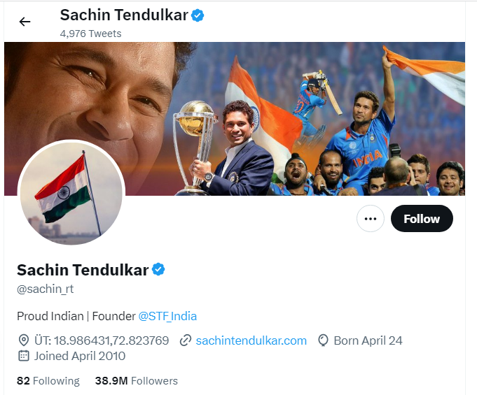 An Image of Sachin Tendulkar Twitter Profile