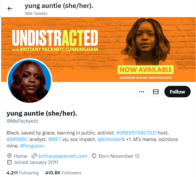 A profile image of the twitter account of yung auntie (she/her)