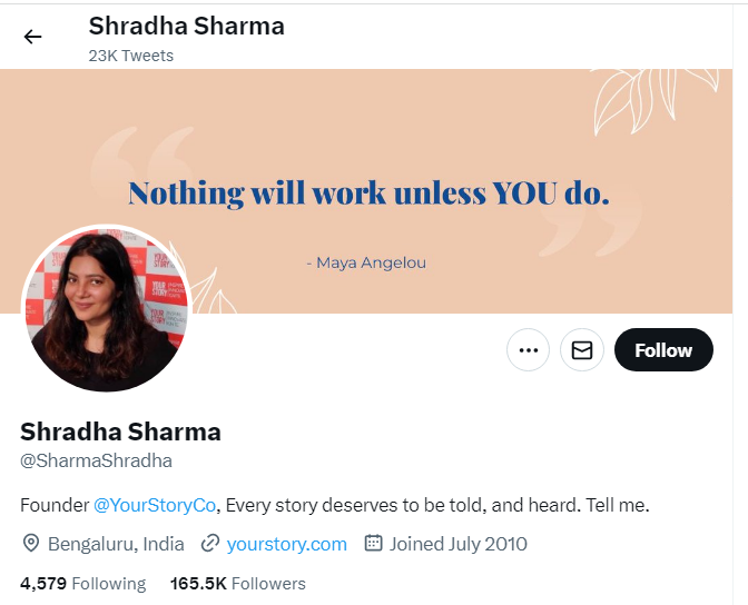 An Image of Shradha Sharma Twitter Profile