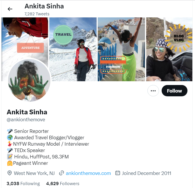 An Image of Ankita Sinha Twitter Profile