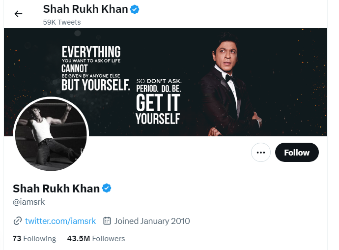 An Image of Shah Rukh Khan Twitter Profile
