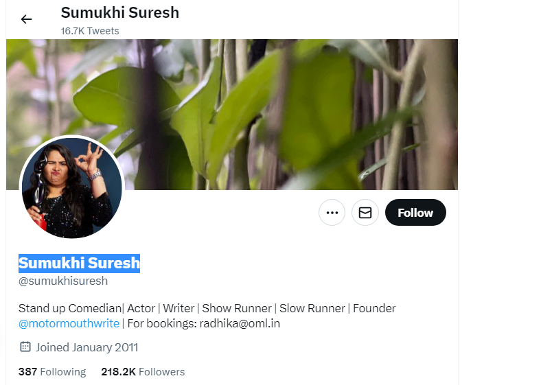 An Image of Sumukhi Suresh Twitter Profile