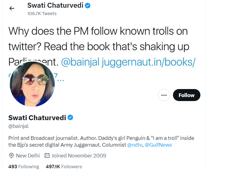 An Image of Swati Chaturvedi Twitter Profile