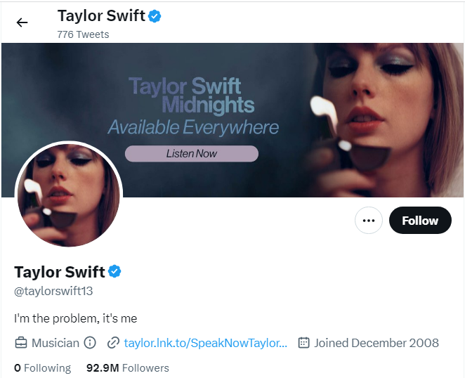 An Image of Taylor Swift twitter profile image