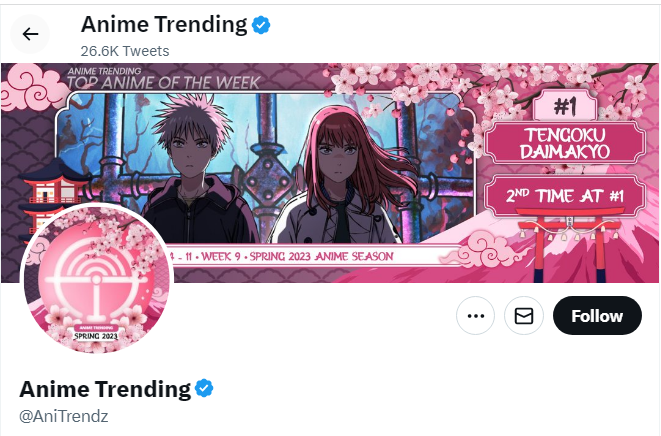 A profile image of the twitter account of Anime Trending