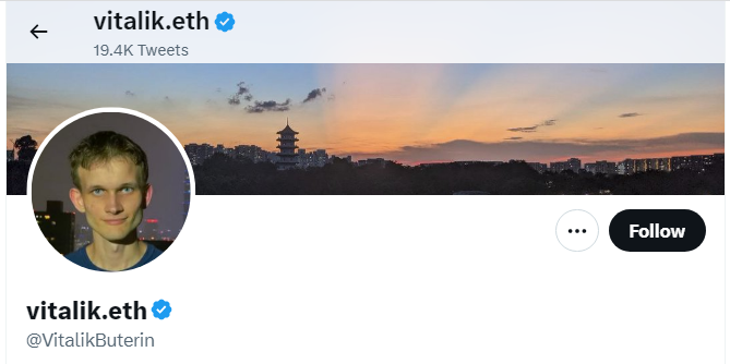 A profile image of the twitter account of vitalik.eth