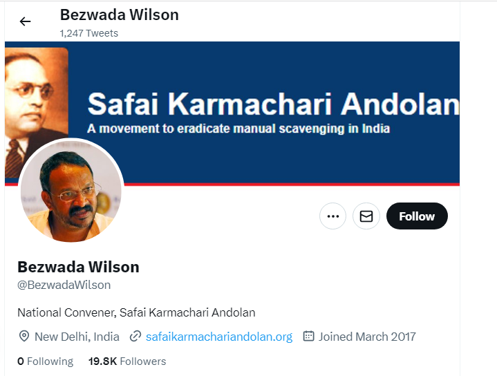An Image of Bezwada Wilson Twitter Profile