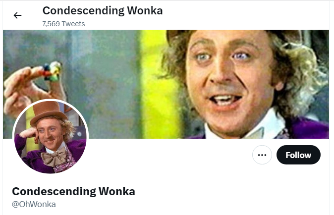 A profile image of the twitter account of Condescending Wonka