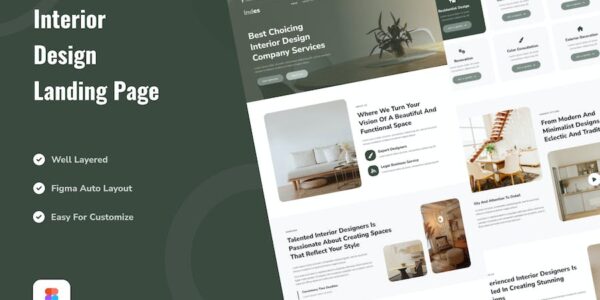 Banner image of Premium Interior Design Landing Page Website Design Figma  Free Download